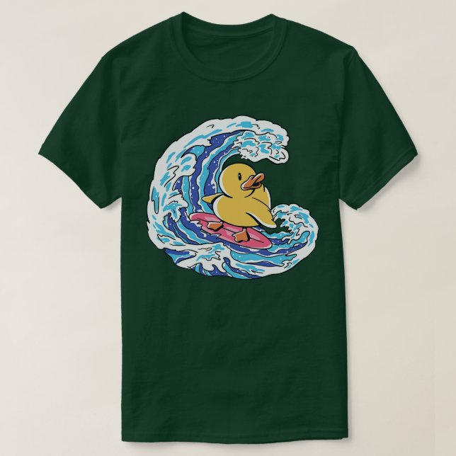 Funny Surfing Rubber Ducky Underbar Wave Japansk I T Shirt (Design framsida)