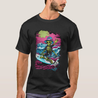 Funny Surfing Spooky Zombie Skeleton Halloween Boy T Shirt