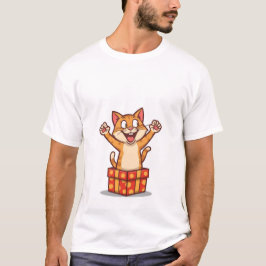 Funny Surprised Cat Jumping Out of Gift Box✨🎁 T Shirt