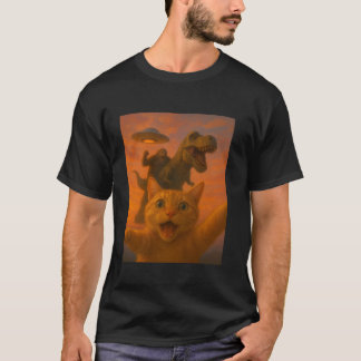 Funny Surprised Scared Cat Selfie T Rex Dinosaur B Shirt