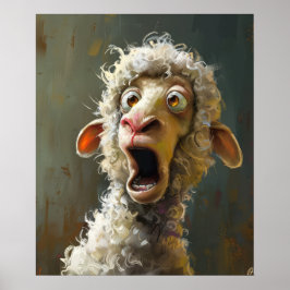 Funny Surprised Sheep Whimsical Animal Expression Poster