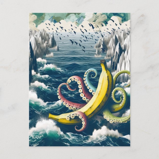 Funny Surreal Banana Octopus Vykort (Framsida)