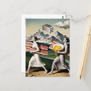 Funny Surreal Breakfast Women Vykort