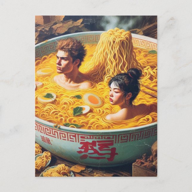 Funny Surreal Ramen Hett Tub Vykort (Framsida)