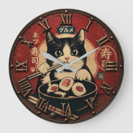 Funny Sushi Cat Japanese Ramen Kitchen Stor Klocka