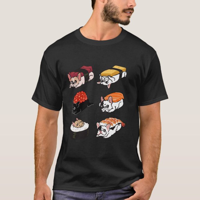 Funny Sushi Frenchie Hund Kawaii Anime Japansk lov T Shirt (Framsida)