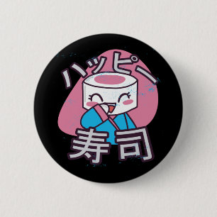 Funny Sushi Master Tecknad Design Knapp
