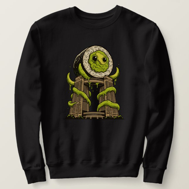 Funny Sushi Monster Kaiju Urban Attack Design Lång Ärmad Tröja (Design framsida)
