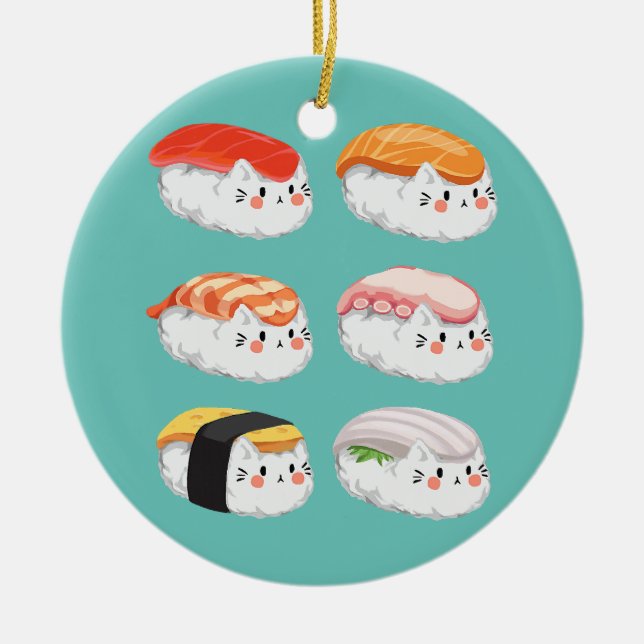 Funny Sushi Sixpack Kats för alla Cat Lovers Julgransprydnad Keramik (Framsidan)