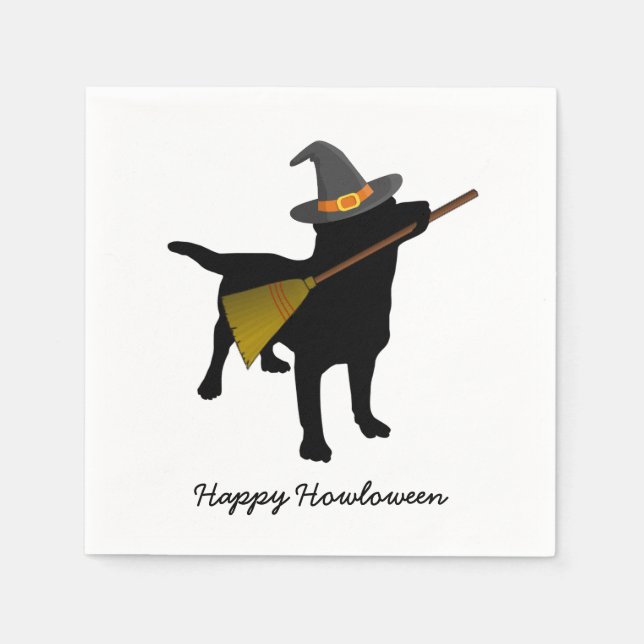 Funny Svart lab Hund Halloween Witch Hat Anpassnin Pappersservett (Framsidan)