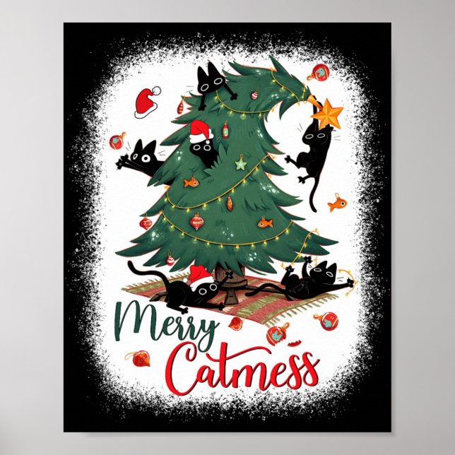 Funny Svarta katter Julgran Merry Catchaat Cat Poster (Framsidan)