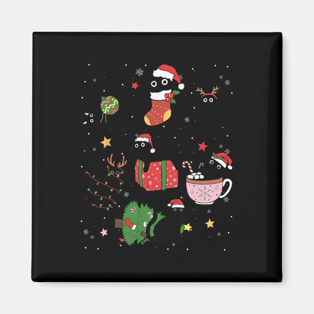 Funny Svarta katter Santa Hat Julgran Merry Ch Magnet (Framsidan)