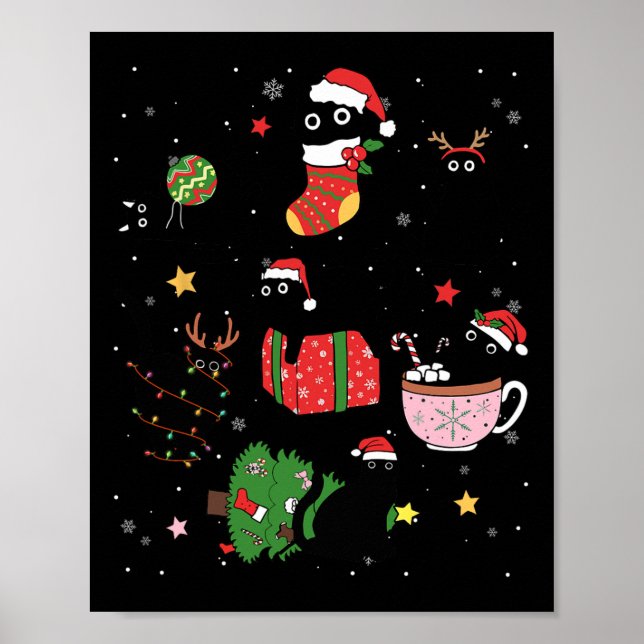 Funny Svarta katter Santa Hat Julgran Merry Ch Poster (Framsidan)