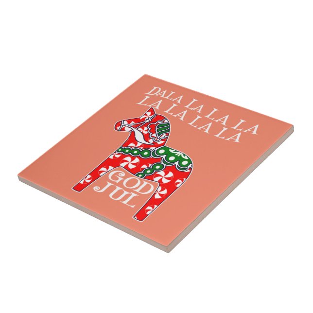 Funny Swedish Christmas God Jul Dala Horse Dalahos Kakelplatta (Sidan)