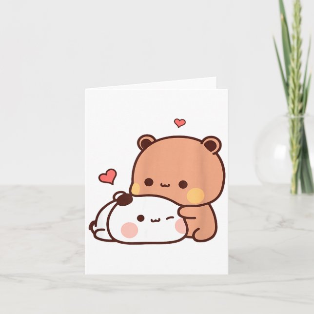Funny Sweet Kawaii Kp Bear Panda Hugging Couple Lo Kort (Framsida)