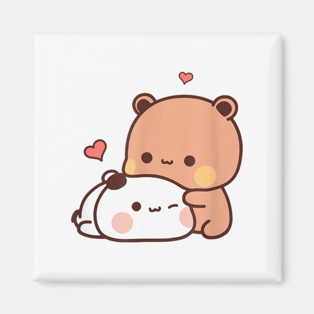 Funny Sweet Kawaii Kp Bear Panda Hugging Couple Lo Magnet (Framsidan)