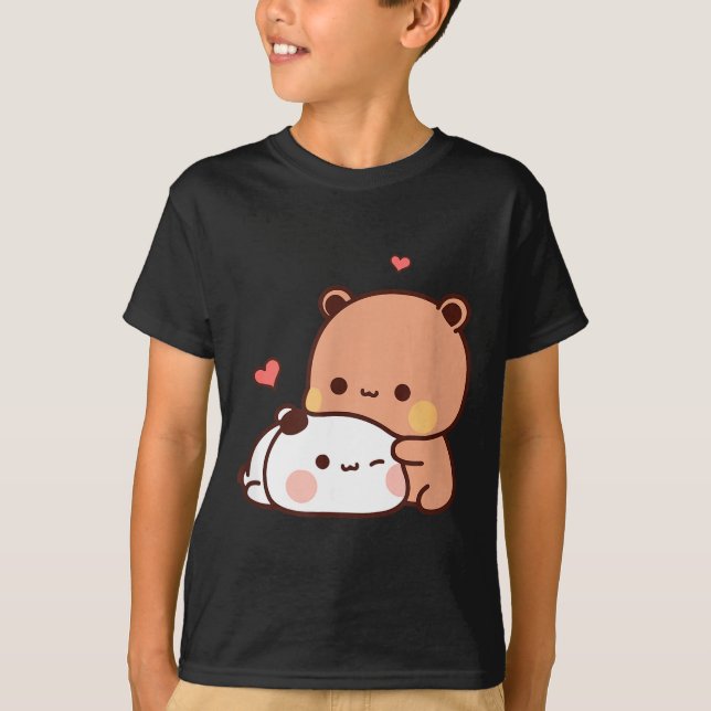 Funny Sweet Kawaii Kp Bear Panda Hugging Couple Lo T Shirt (Framsida)