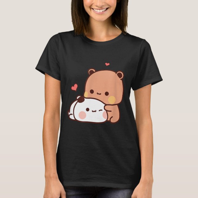 Funny Sweet Kawaii Kp Bear Panda Hugging Couple Lo T Shirt (Framsida)