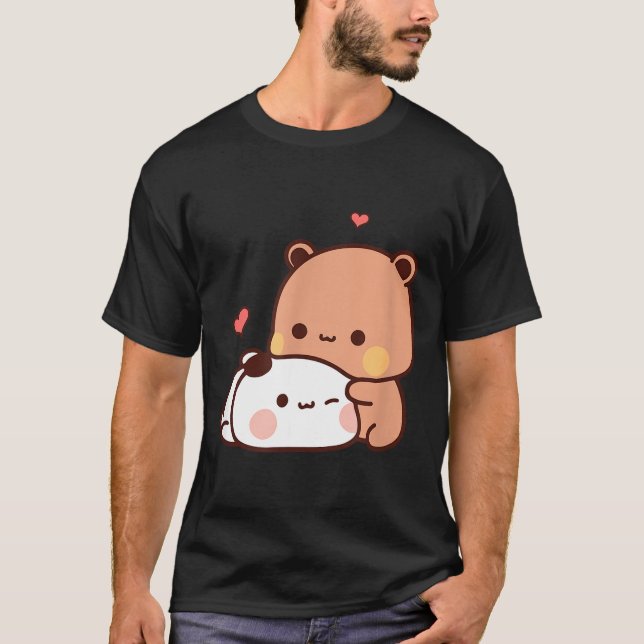 Funny Sweet Kawaii Kp Bear Panda Hugging Couple Lo T Shirt (Framsida)