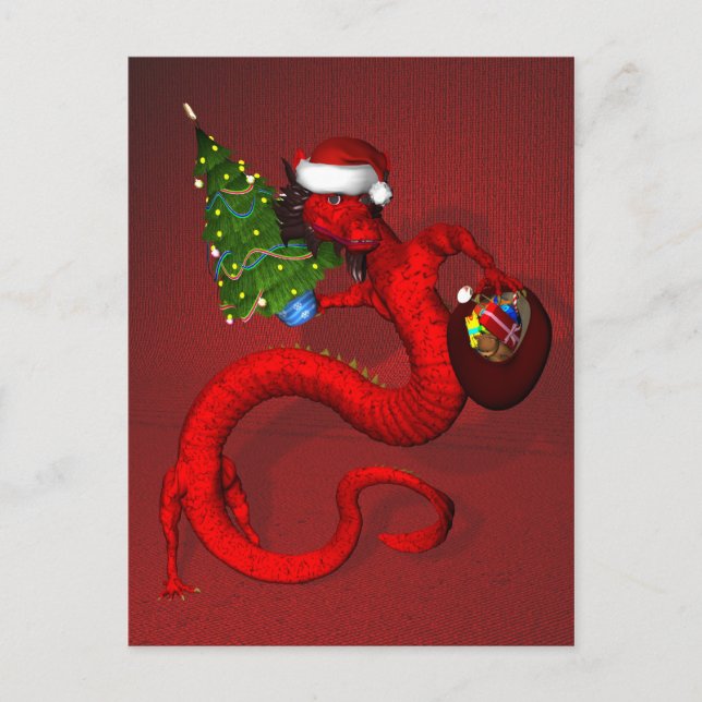 Funny Sweet Red Santa Dragon Helg Vykort (Framsida)