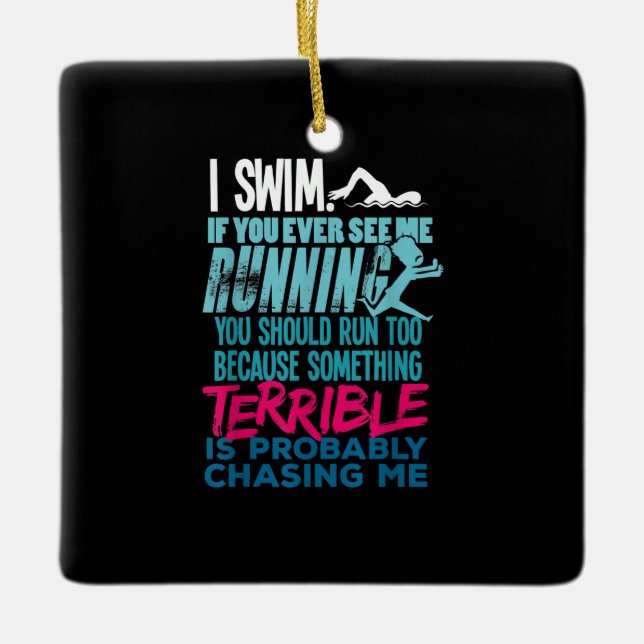 Funny Swimming Gift A Swimmer Julgransprydnad Keramik (Framsida)