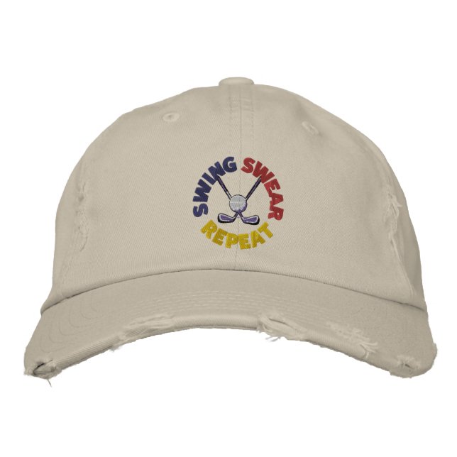 Funny Swing Swear Repeat Retro Golf Broderad Keps (Framsida)