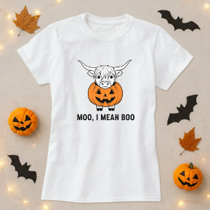 Funny Syings Halloween Tee; Cow & Pumpkin Pun T Shirt