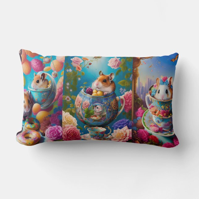 Funny Syrian Hamsters Tea Party Personlig Fleec Lumbarkudde (Framsida)