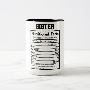 Funny Syster Nutrition Facts Två-Tonad Mugg