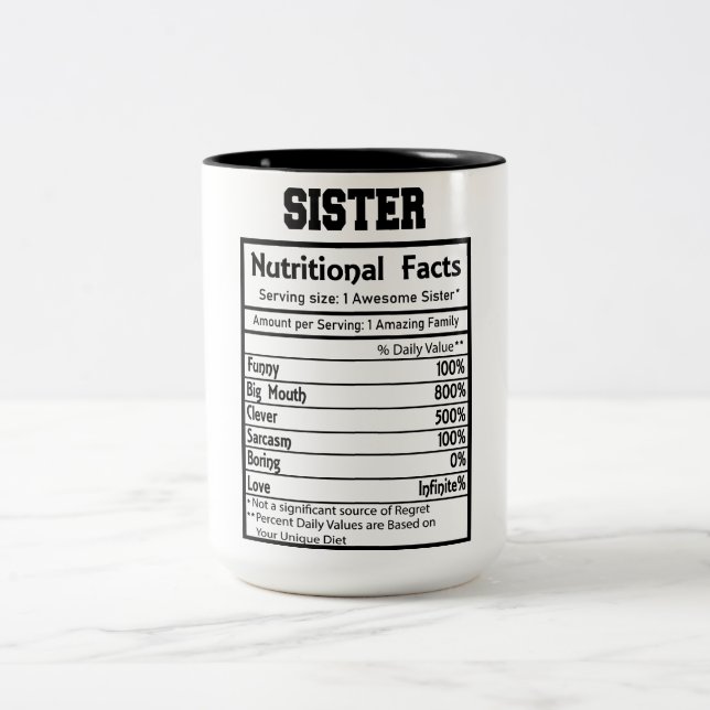 Funny Syster Nutrition Facts Två-Tonad Mugg (Center)