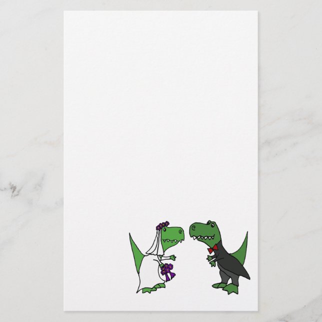 Funny T-rex Dinosaur Bride and Groom Bröllop Art Brevpapper (Framsida)