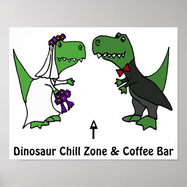 Funny T-rex Dinosaur Bride and Groom Poster (Framsidan)