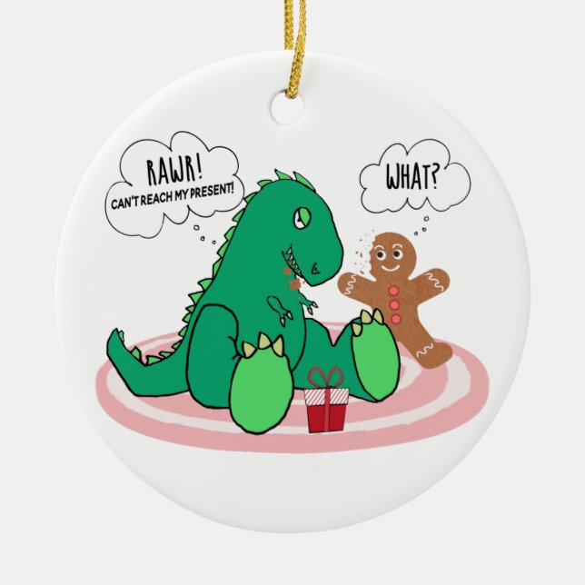 Funny T Rex Dinosaur Gingertea Cookie-jul Julgransprydnad Keramik (Framsidan)