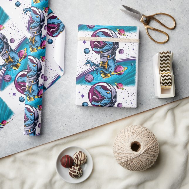 Funny T-Rex Dinosaur i rymden Presentpapper (Hantverk)