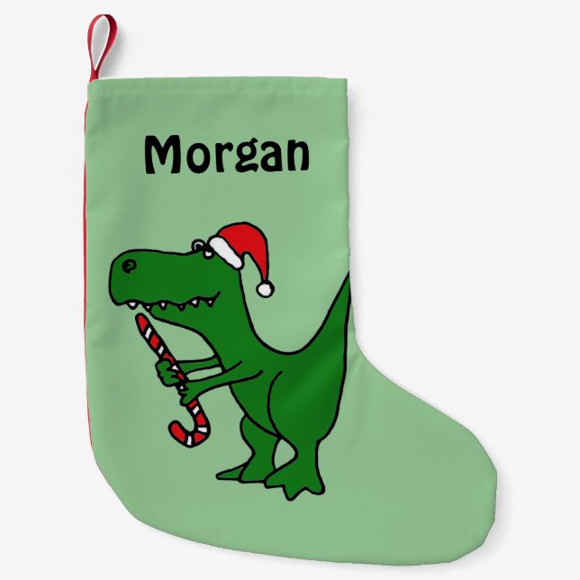 Funny T-Rex Dinosaur i Santa Hat Stocking Liten Julstrumpa (Framsidan)