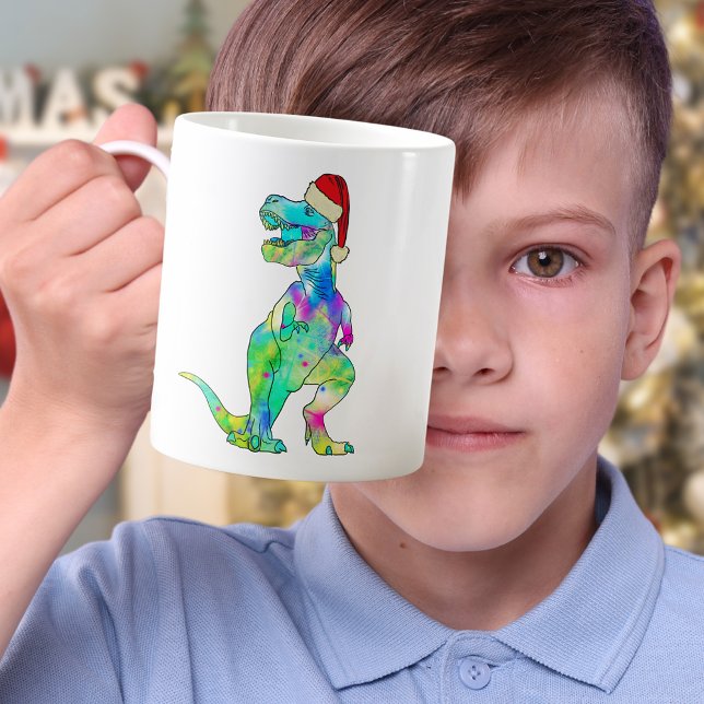 Funny T-Rex Dinosaur-jul Kaffemugg (Christmas dinosaur T-Rex Santa colorful holiday mug)