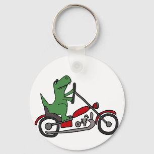 Funny T-rex Dinosaur på Röd motorcykel Nyckelring