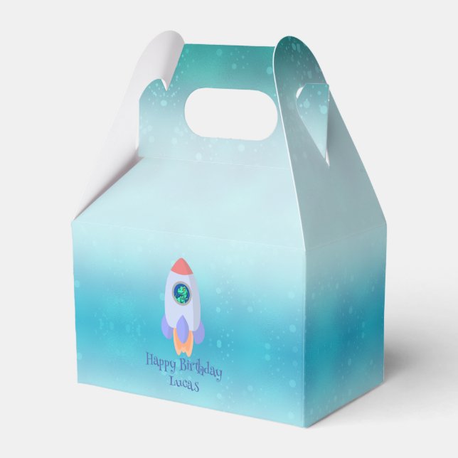 Funny T-rex dinosaur-raketskolan Birthday Presentaskar (Framsidan Sidan)