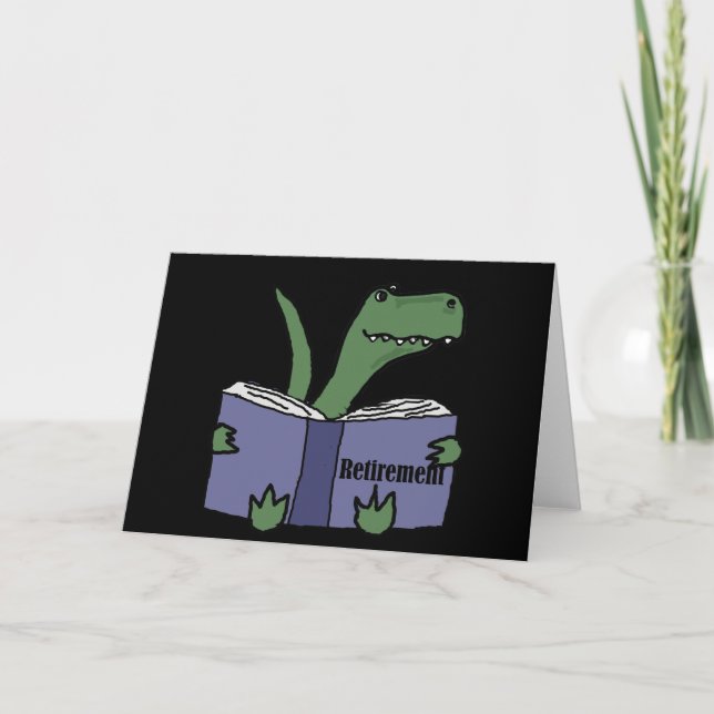 Funny T-rex Dinosaur Reading Pension Bok Kort (Framsida)