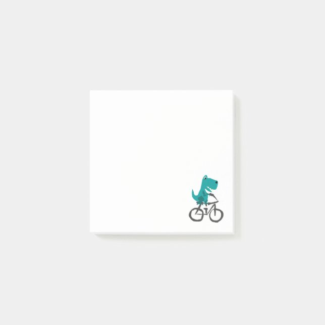 Funny T-rex Dinosaur Riding Bicycle Tecknad Post-it Block (Framsida)