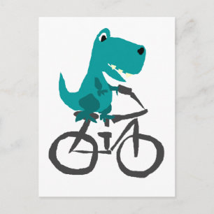 Funny T-rex Dinosaur Riding Bicycle Tecknad Vykort