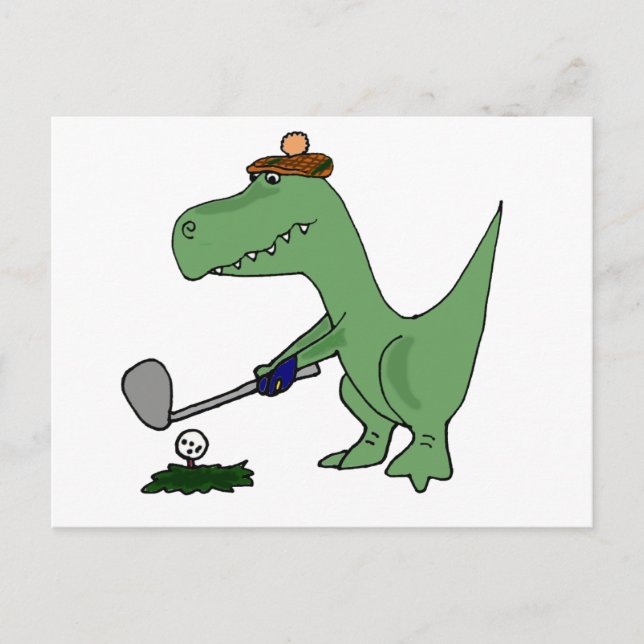 Funny T-Rex Dinosaur Spela Golf Vykort (Framsida)