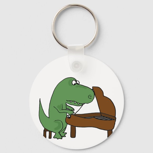Funny T-Rex Dinosaur Spelar Piano Nyckelring (Framsida)