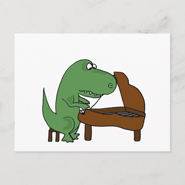 Funny T-Rex Dinosaur Spelar Piano Vykort (Framsida)