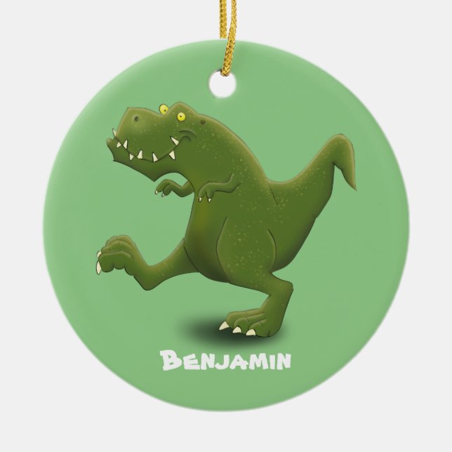 Funny T rex dinosaur tecknad humor Julgransprydnad Keramik (Framsidan)