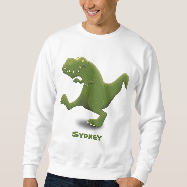Funny T rex dinosaur tecknad humor Lång Ärmad Tröja (Framsida)