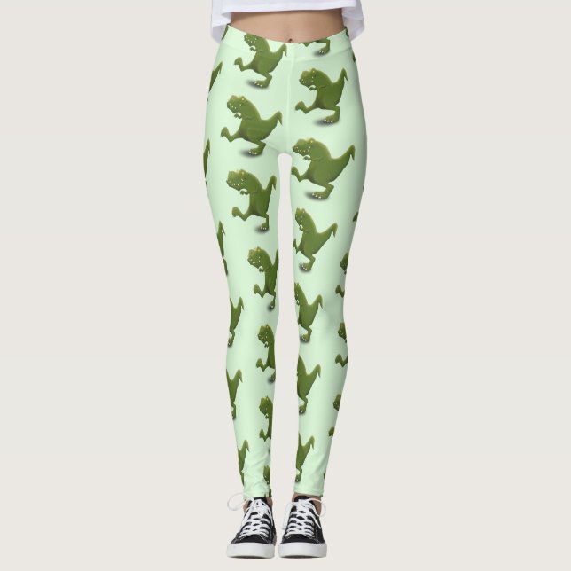 Funny T rex dinosaur tecknad humor Leggings (Framsida)