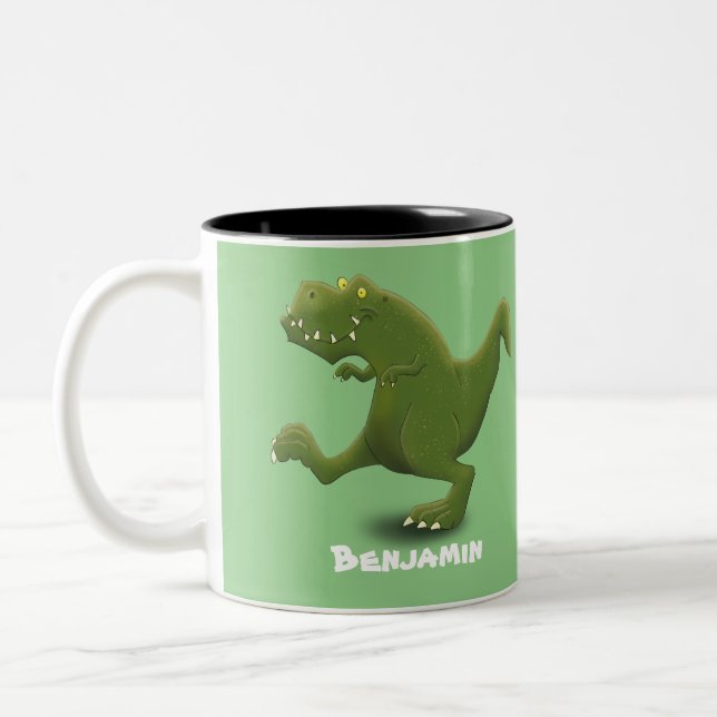 Funny T rex dinosaur tecknad humor Två-Tonad Mugg (Vänster)