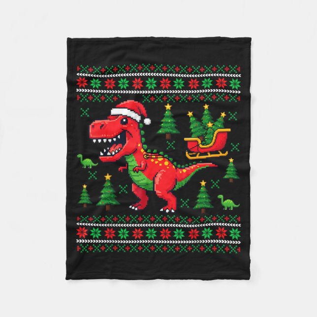 Funny T-rex Dinosaur Ugly Christmas Pajama Xmas  Fleecefilt (Framsidan)