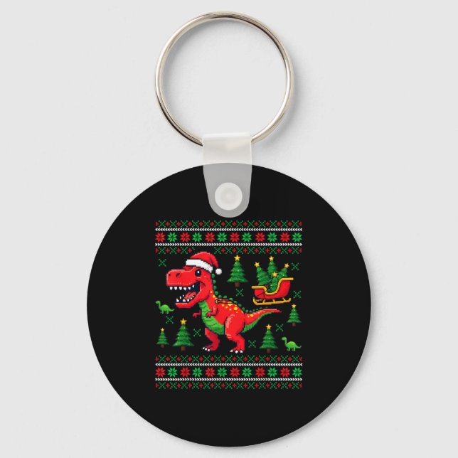 Funny T-rex Dinosaur Ugly Christmas Pajama Xmas  Nyckelring (Framsida)